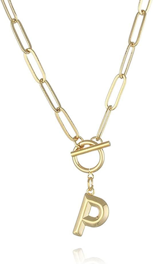 Eben-Ezer Toggle Clasp Capital A-Z Initial Necklace For Women HipHop Gold Alphabet Pendant Neckla... | Amazon (US)