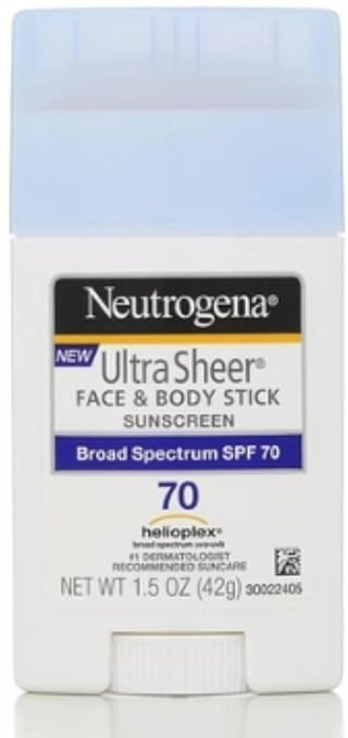 Neutrogena Ultra Sheer Non-Greasy Sunscreen Stick for Face & Body, Broad Spectrum SPF 70, 1.5 oz | Amazon (US)