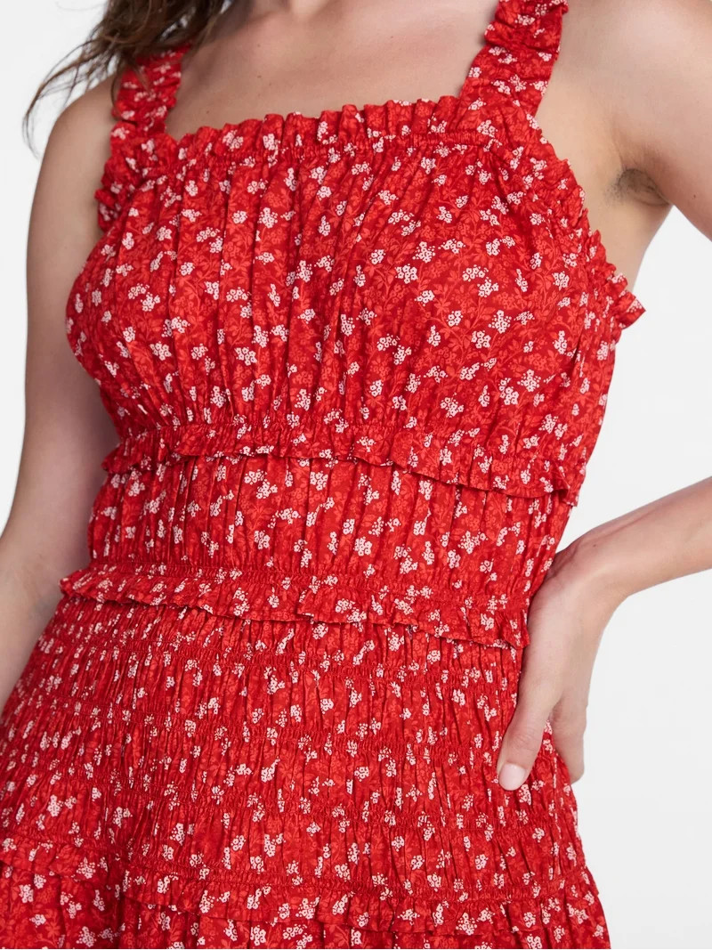 Time and Tru Women's and Women's Plus Sleeveless Smocked Cotton Peasant Midi Dress, Sizes XS-4X | Walmart (US)