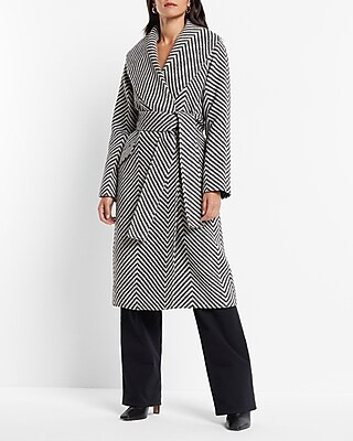Chevron Wool-blend Shawl Lapel Wrap Coat | Express
