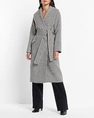 Chevron Wool-blend Shawl Lapel Wrap Coat | Express