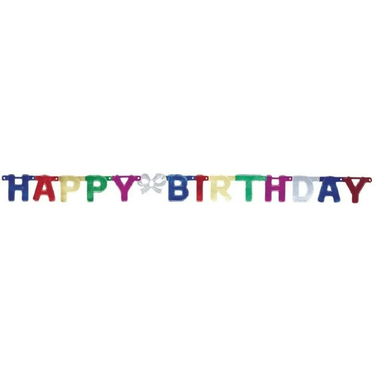 Unique Industries 4' Metallic Happy Birthday Banner Colorful Party Bunting Banner | Walmart (US)