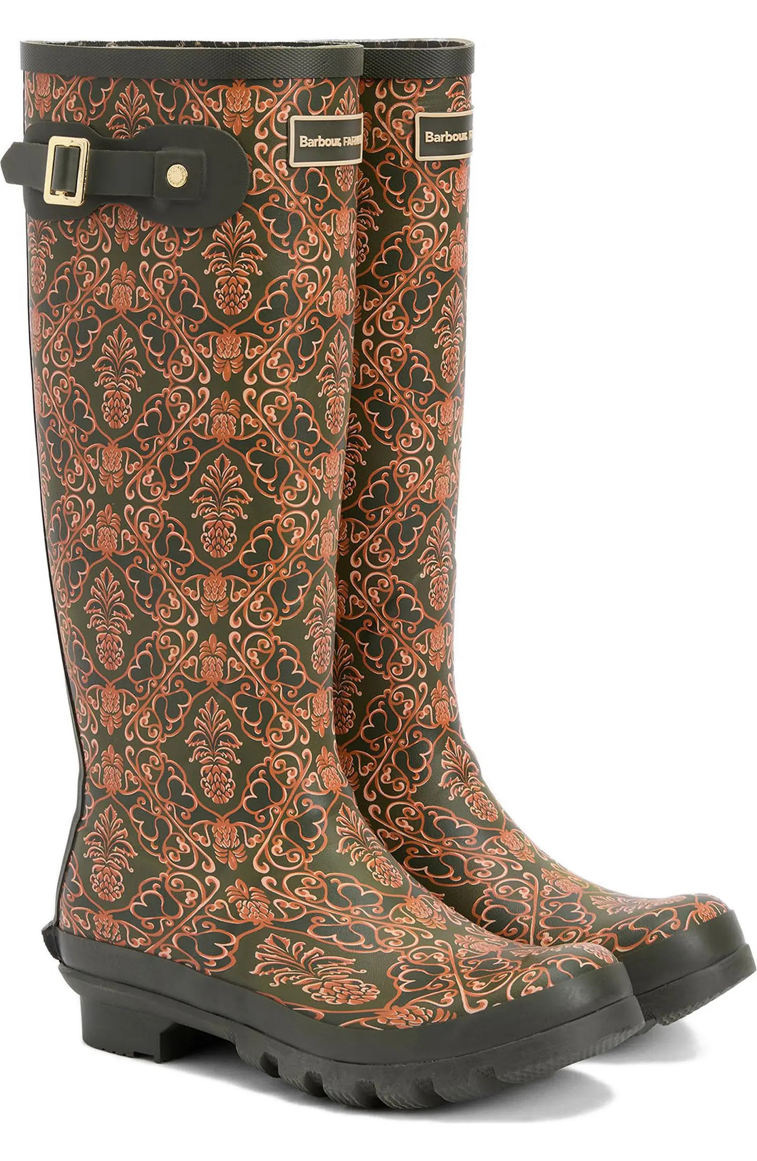 Barbour Pineapple Print Cami Wellington Boot (Women) | Nordstrom | Nordstrom