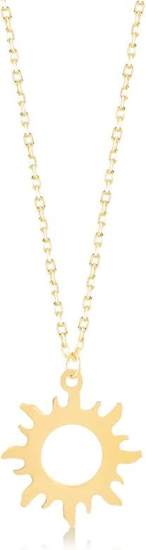 14k Solid Gold Sun Necklace | 14k Yellow Gold Good Vibes Only Necklace for Women | Sunshine Penda... | Amazon (US)