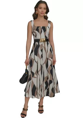 Donna Karan New York Women's Sleeveless Square Neck Abstract Print Maxi Dress, Black, 14 | Belk
