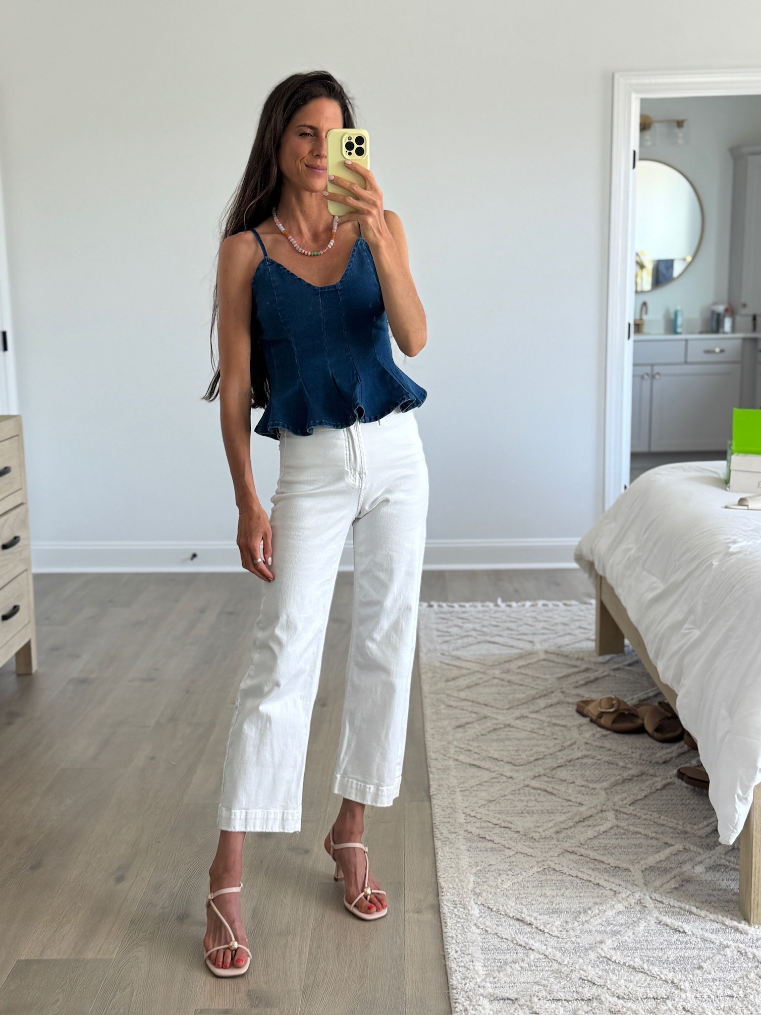 Denim on denim but make it summer ready
This peplum style top with white denim is such a flattering, easy outfit that works for date night, dinners, or vacation
Paired with neutral heels to dress it up just enough while still keeping it simple and wearable

#LTKootd #LTKgrwm #LTKdayinmylife
