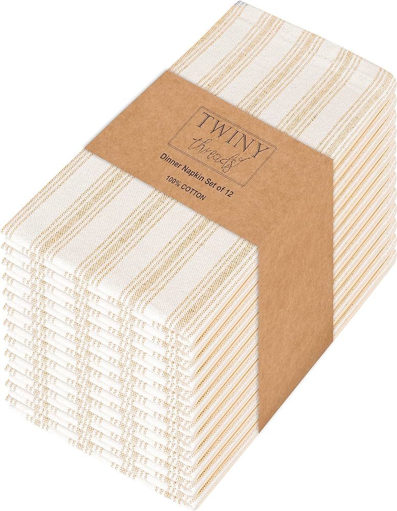 TWINY threads Stripe Cloth Napkins 100% Cotton 18" x 18" Set of 12 Rustic Farmhouse Napkin Washab... | Amazon (US)