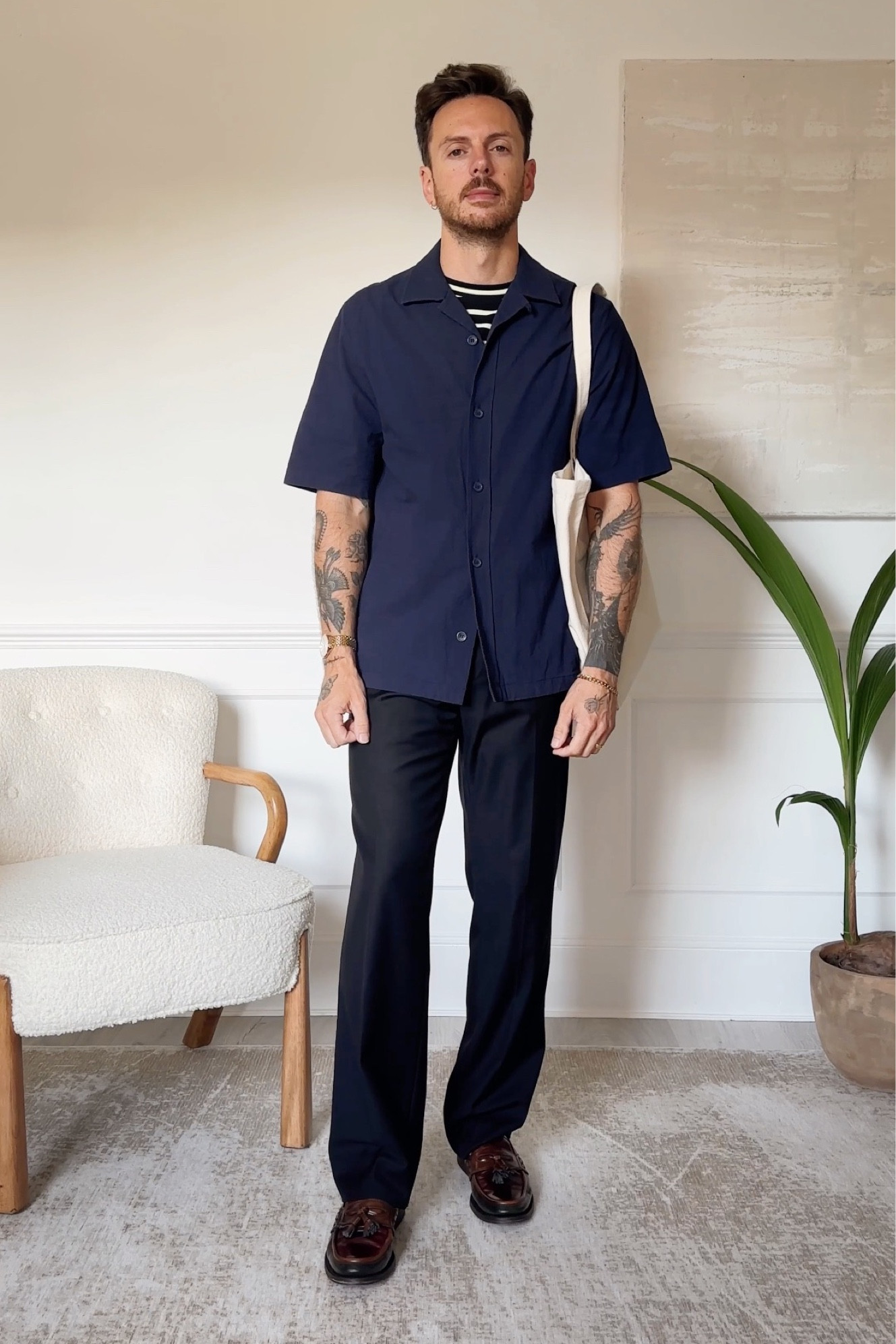 Smart preppy classic menswear style striped t-shirt tailored trousers tassel loafers day to night outfit inspired 

#LTKmens #LTKeurope #LTKstyletip