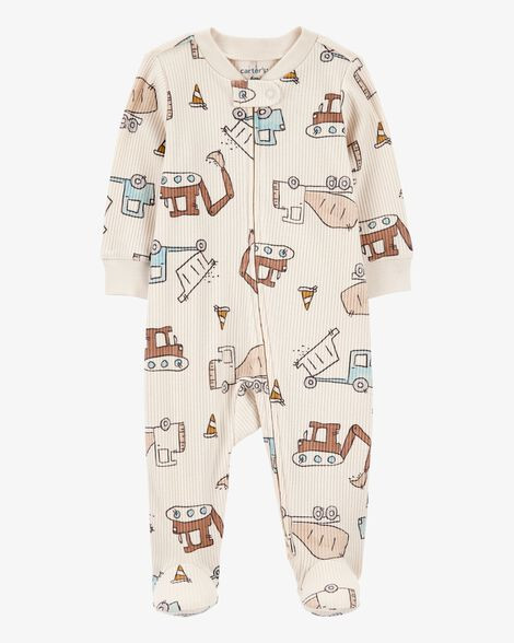 Baby Boy Construction 2-Way Zip Ribbed Sleep & Play Pajamas - Cream | Carter's Inc