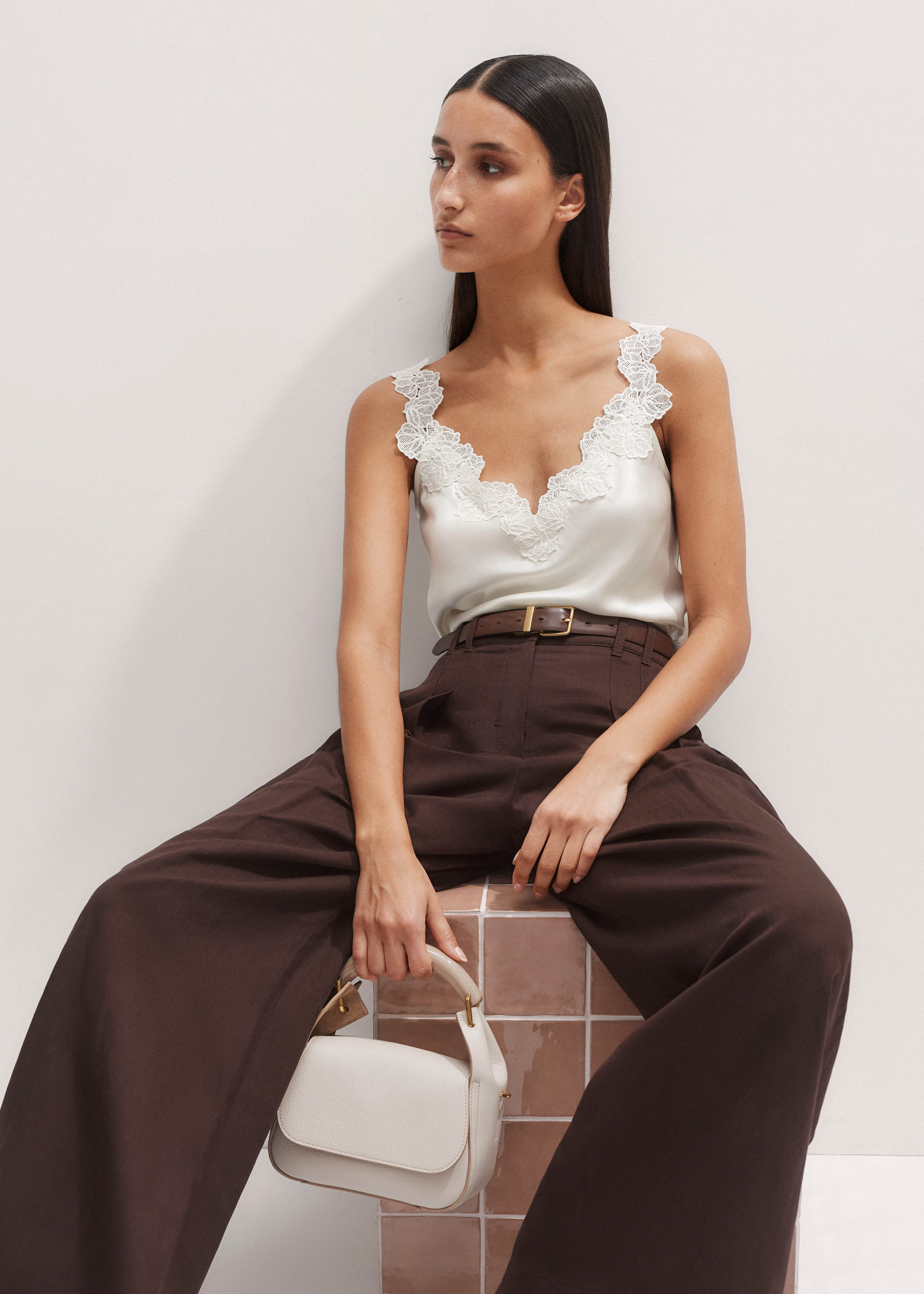 Women's Cream Silk + Lace Camisole Top | ME+EM | ME+EM Global (Excluding US)