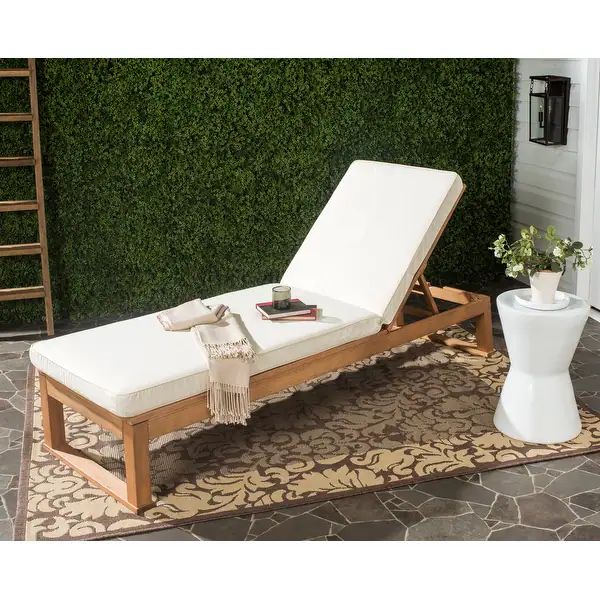 SAFAVIEH Outdoor Solano Sun Lounger with Cushion - 24.8" W x 80.9" L x 37.4" H - Natural/Beige | Bed Bath & Beyond