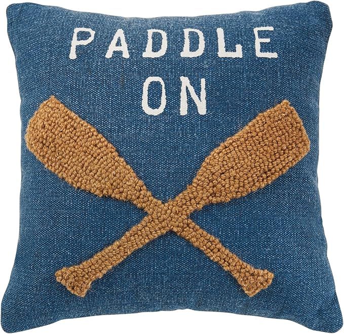 Mud Pie Paddle Raised Lake Hook Pillow, 12" x 12", Blue | Amazon (US)