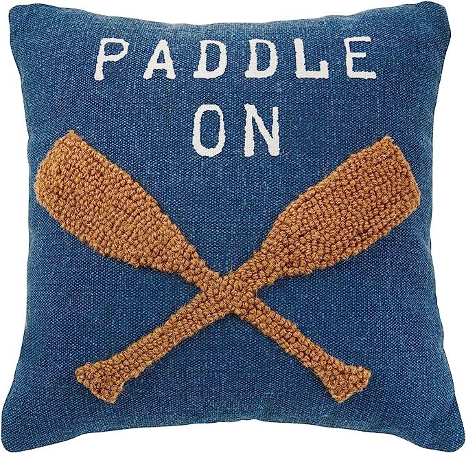 Mud Pie Paddle Raised Lake Hook Pillow, 12" x 12", Blue | Amazon (US)
