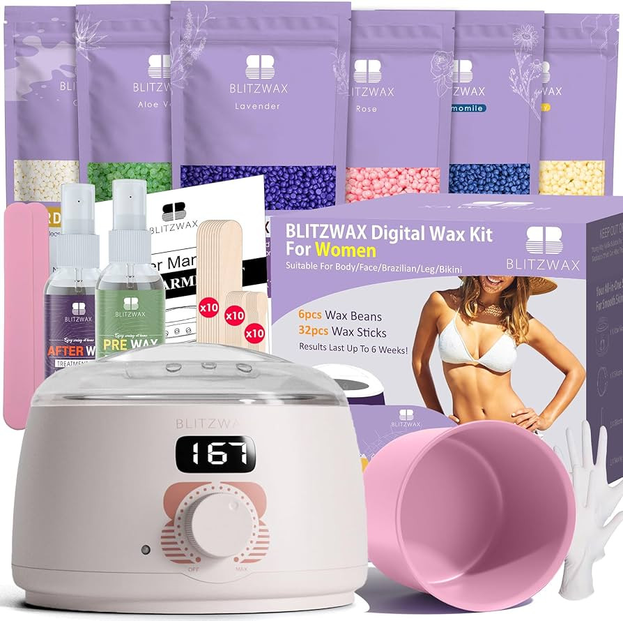 BLITZWAX Brazilian and Bikini Waxing Kit for Women, Hard Wax Warmer for Face, Legs, and Body, At ... | Amazon (US)