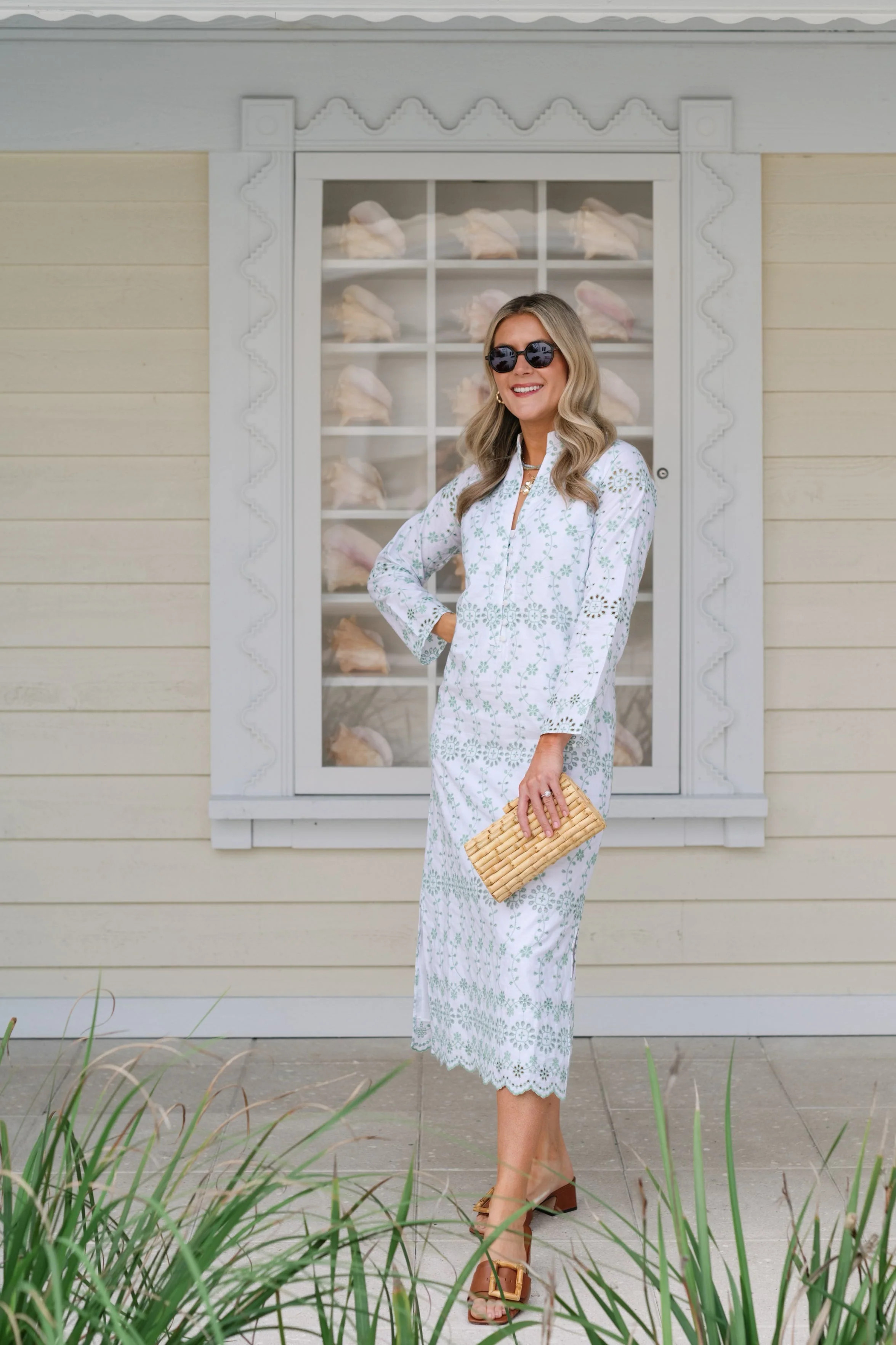 Gasparilla Green Eyelet Button Front Caftan | Sail to Sable
