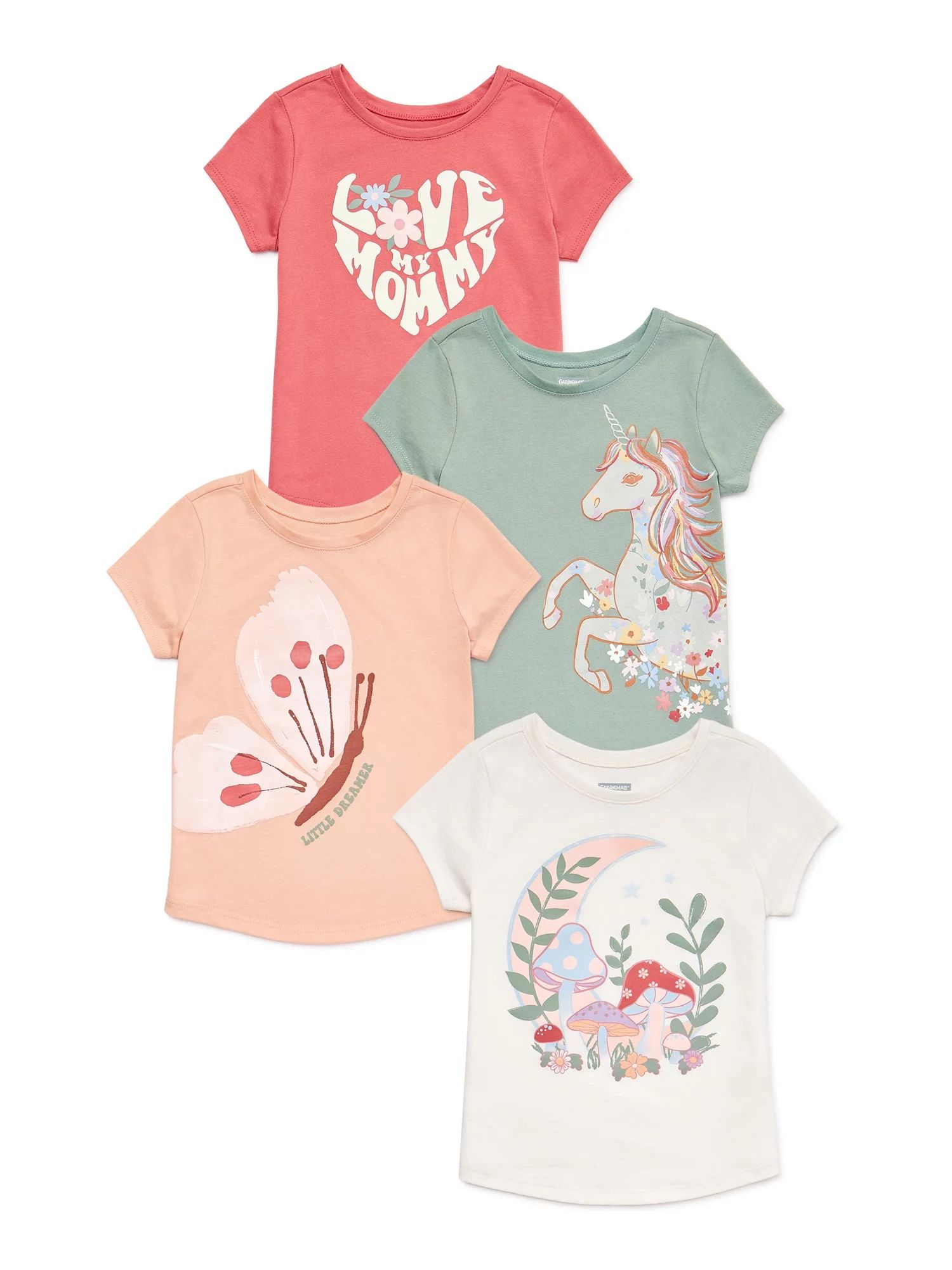 Garanimals Baby and Toddler Girls Short Sleeve Graphic Tee, 4-Pack, Sizes 12 Months-5T | Walmart (US)