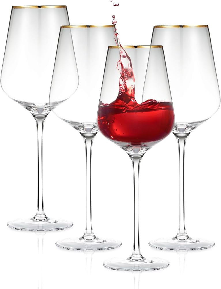 Premium Wine Glasses Set of 4 - Crystal Long Stem Wine Glass with Gold Rim - 15.8 oz | Amazon (US)