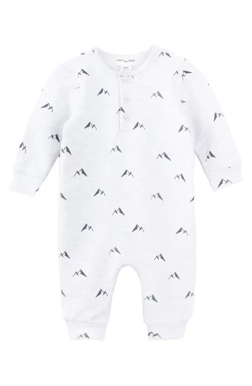 MILES THE LABEL Mountain Peaks Print Stretch Organic Cotton Henley Romper in 904 Lt Heather Grey at  | Nordstrom