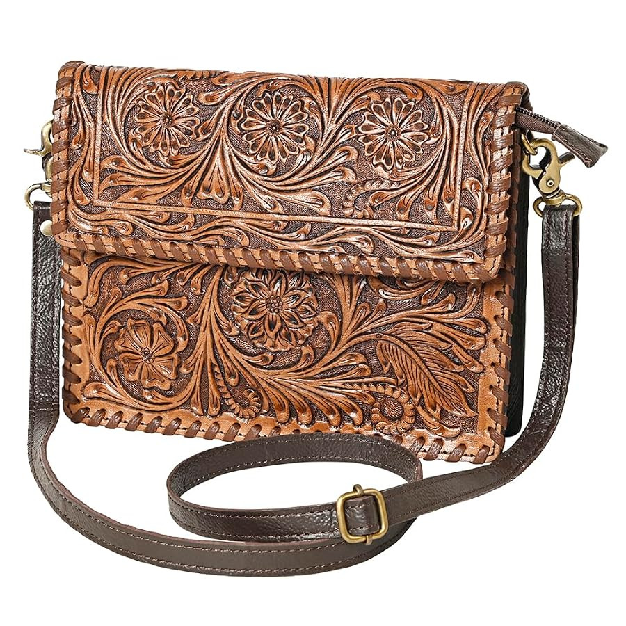 Bags OHA119 Clutch Hand Tooled Genuine Leather Women Bag Western Handbag Purse | Amazon (US)