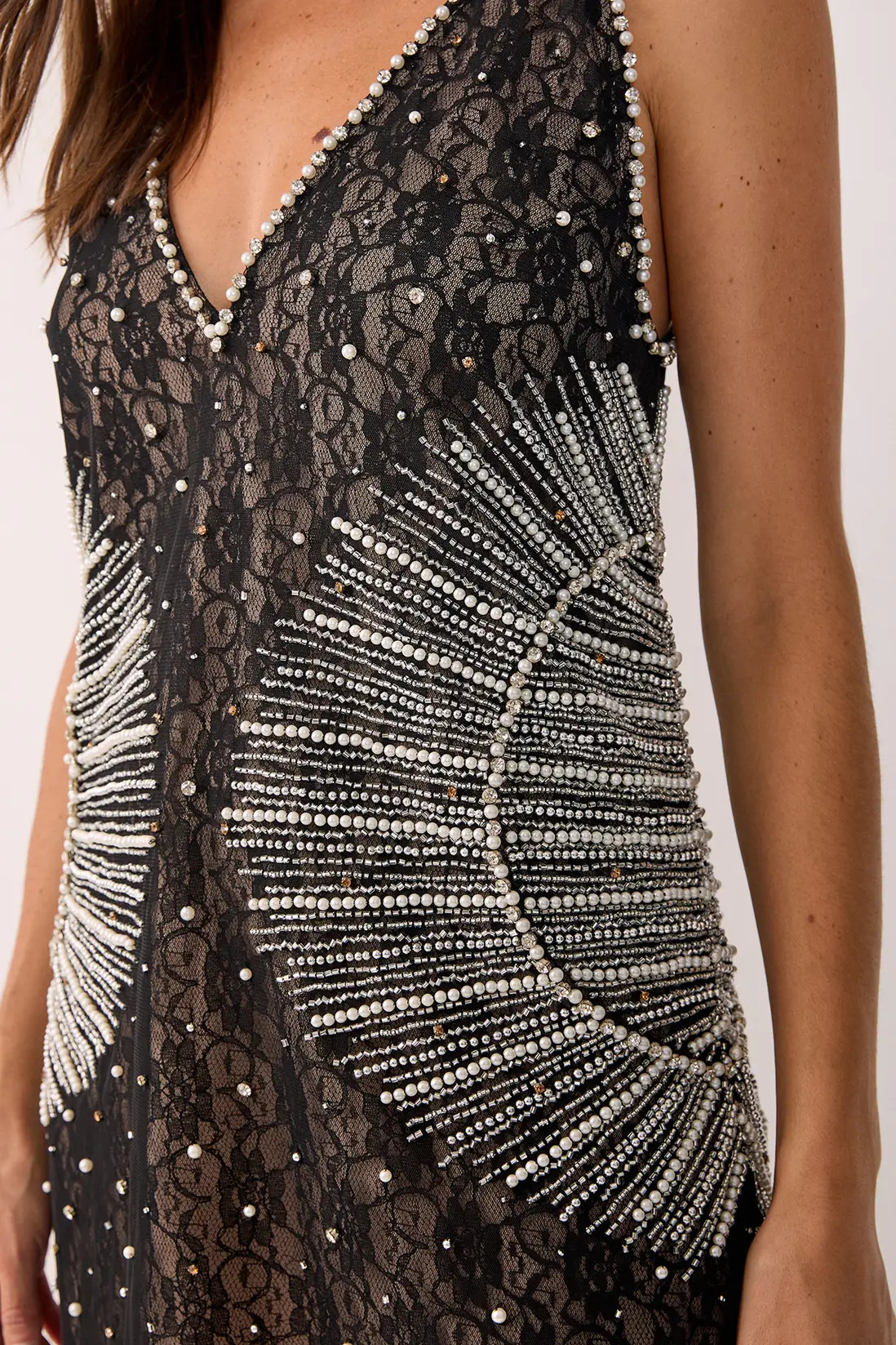 Embellished Placement Contrast Lace Plunge Sequin Mini Dress | Nasty Gal US