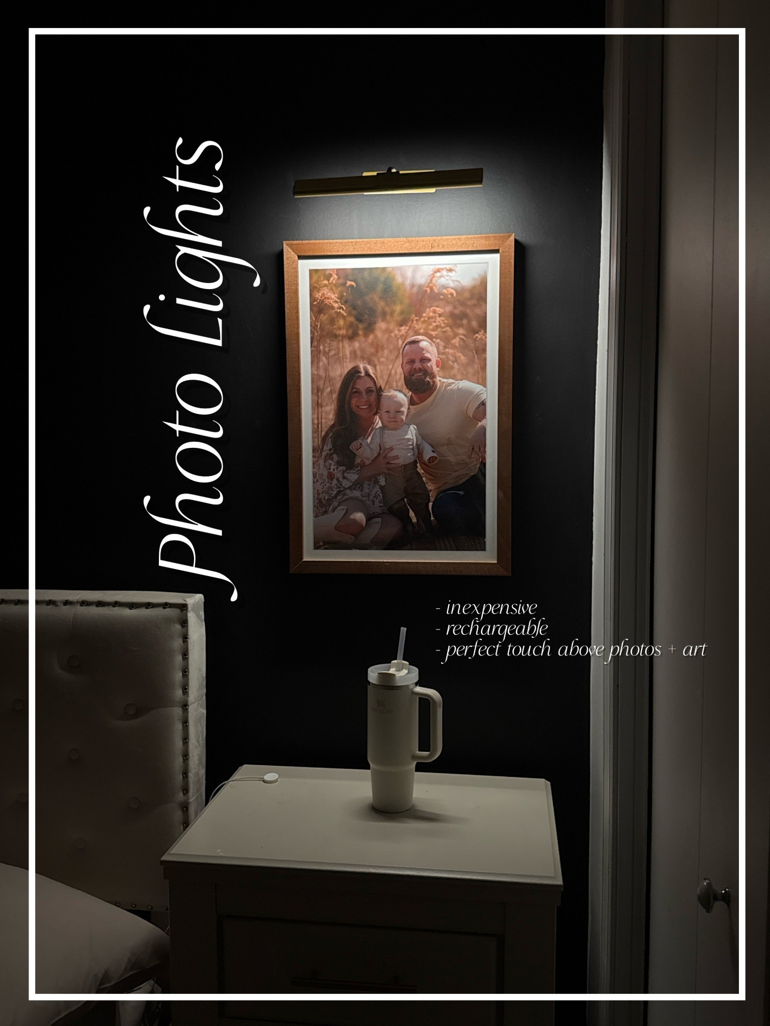 A perfect addition for above those photos or pieces of art on your wall. I swear photo lights add depth and elegance to any room. 

Amazon find, photo lights, wall lights, battery operated lights 

#LTKHome