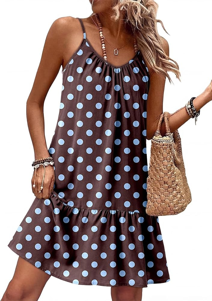 Dokotoo Summer Dresses for Women 2026 Spaghetti Strap Sexy Deep V Neck Smocked Ruffle Flowy Boho ... | Amazon (US)