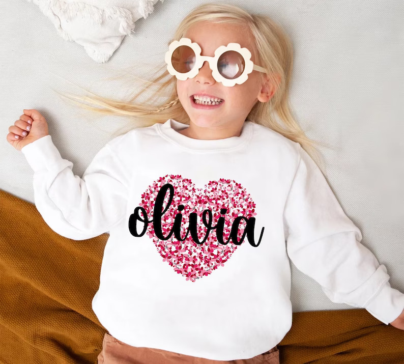Custom Kids Valentines Day Sweatshirt Personalized Floral - Etsy | Etsy (US)