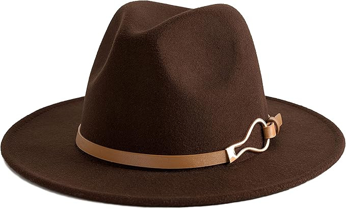 Fashion Women Wide Brim Fedora Floppy Panama Hat with Belt Buckle | Amazon (US)