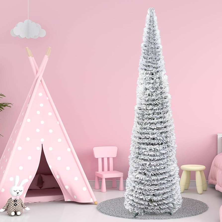 Joyyy Snow Flocked Christmas Tree 5ft, Realistic White Artifitial Pop-up Pencil Tree for Small Ho... | Amazon (US)