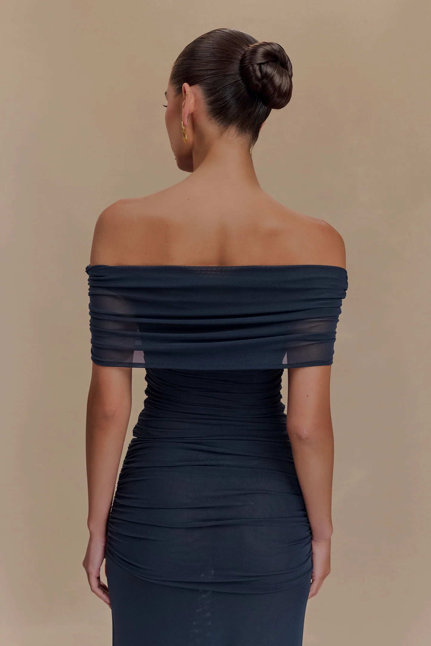 Arna Off Shoulder Mesh Crop Top - Midnight Blue | Meshki (APAC)