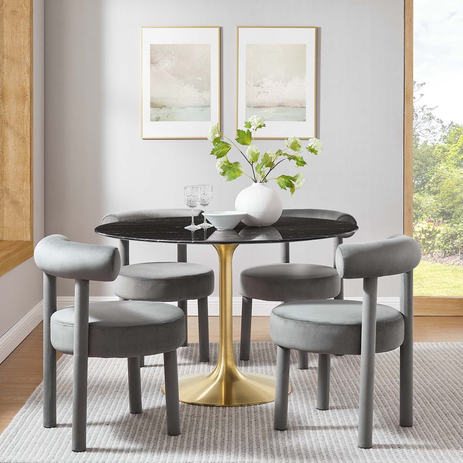 Modway Lippa 48" Round Artificial Marble Dining Table in Gold Black | Walmart (US)