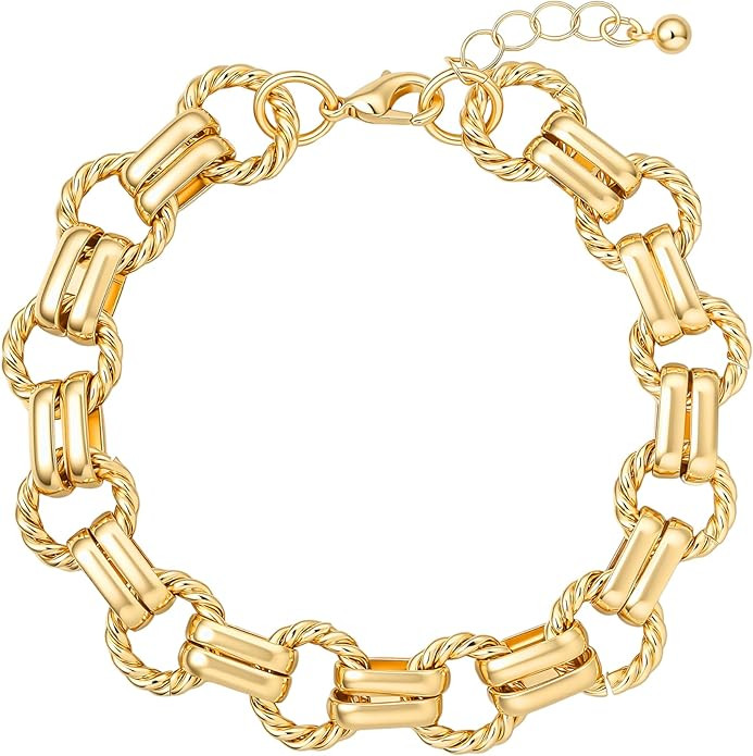 Chunky Gold Bracelets for Women,Cuban Link Chain Bracelet,Stackable Bracelets,FashionJewelry Y2K ... | Amazon (US)