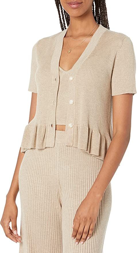 Amazon.com: The Drop Women's Catalina Peplum Ruffle Rib Cardigan Sweater, Heather Sand, M : Cloth... | Amazon (US)