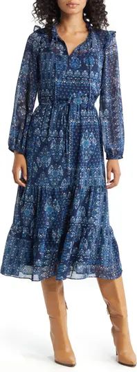 Tiered Long Sleeve Drawstring Waist Dress | Nordstrom