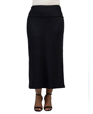 24seven Comfort Apparel Plus Size Comfortable Fold Over Maxi Skirt - Macy's | Macy's