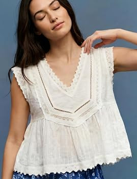 Women\u2019s Lace Peplum Top V Neck Floral Embroidered Blouse Babydoll Sleeveless Shirt Summer Go... | Amazon (US)