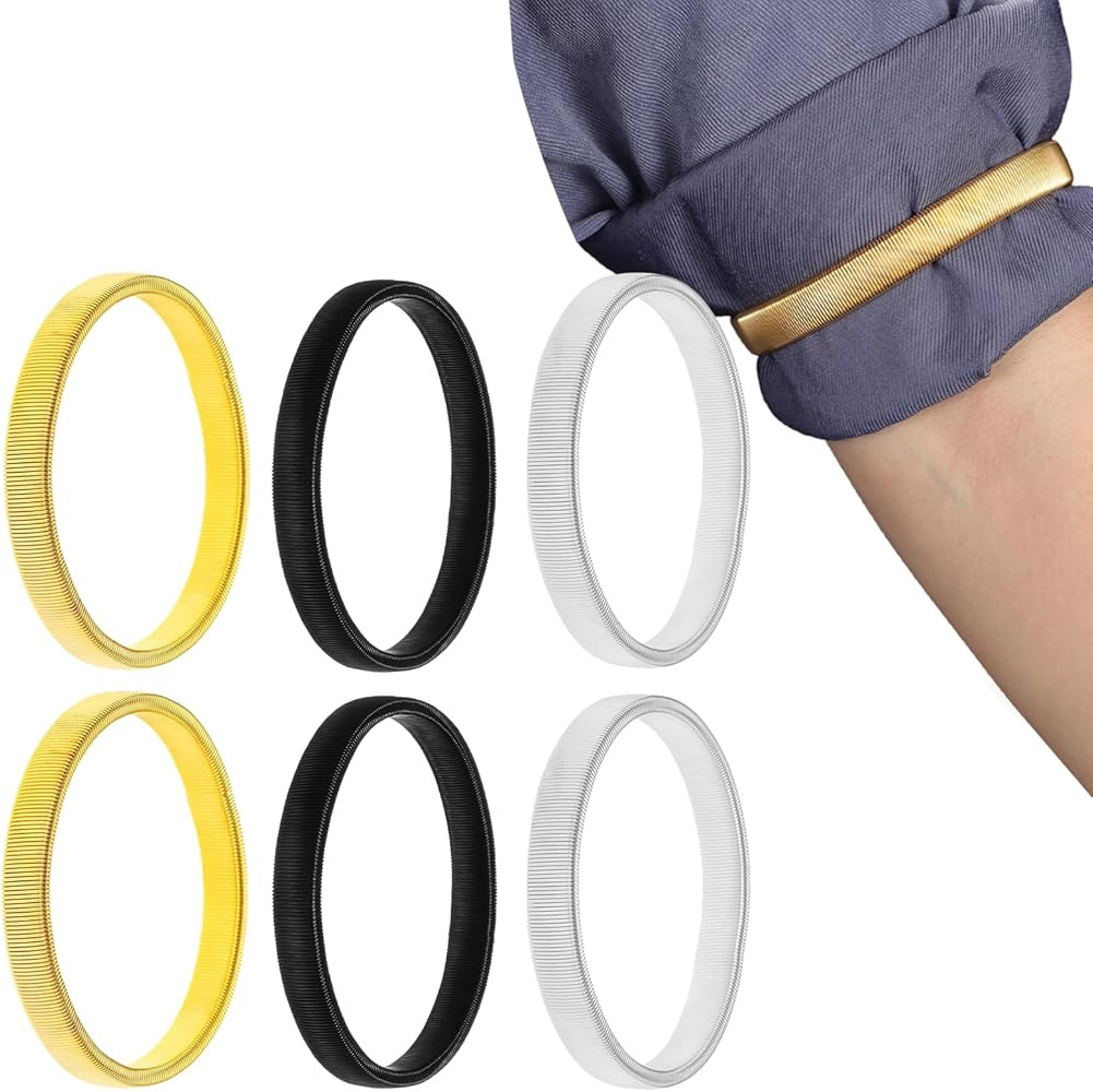 Sleeve Holders,Stretchy Anti-Slip Metal Sleeve Garters, Elastic Arm Straps Fixing Long Sleeves fo... | Amazon (US)