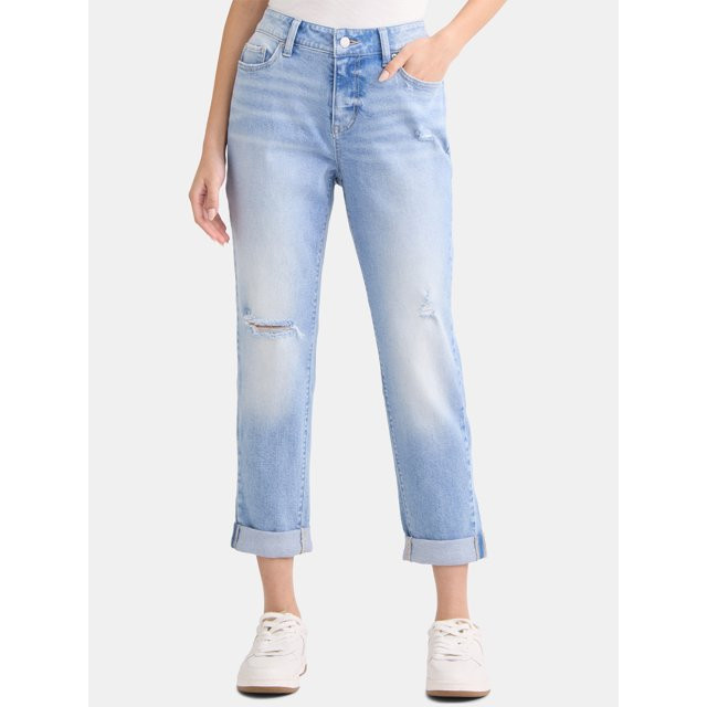 Time and Tru Women's Mid-Rise Boyfriend Jeans, 26" Inseam, Sizes 0-22 | Walmart (US)
