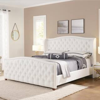 Jennifer Taylor Marcella Bright White King Upholstered Bed-52130-4-974-2 - The Home Depot | The Home Depot