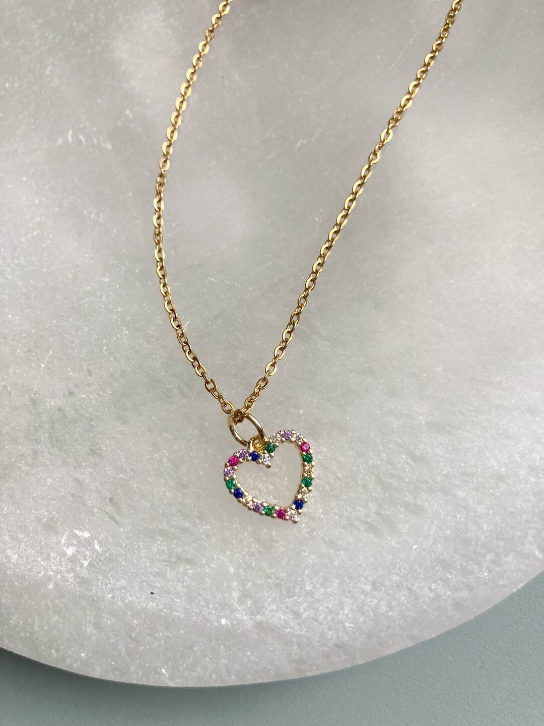 Rainbow Heart Necklace Gold Filled Dainty Jewelry Heart Charm Necklace Handmade Jewelry - Etsy | Etsy (US)