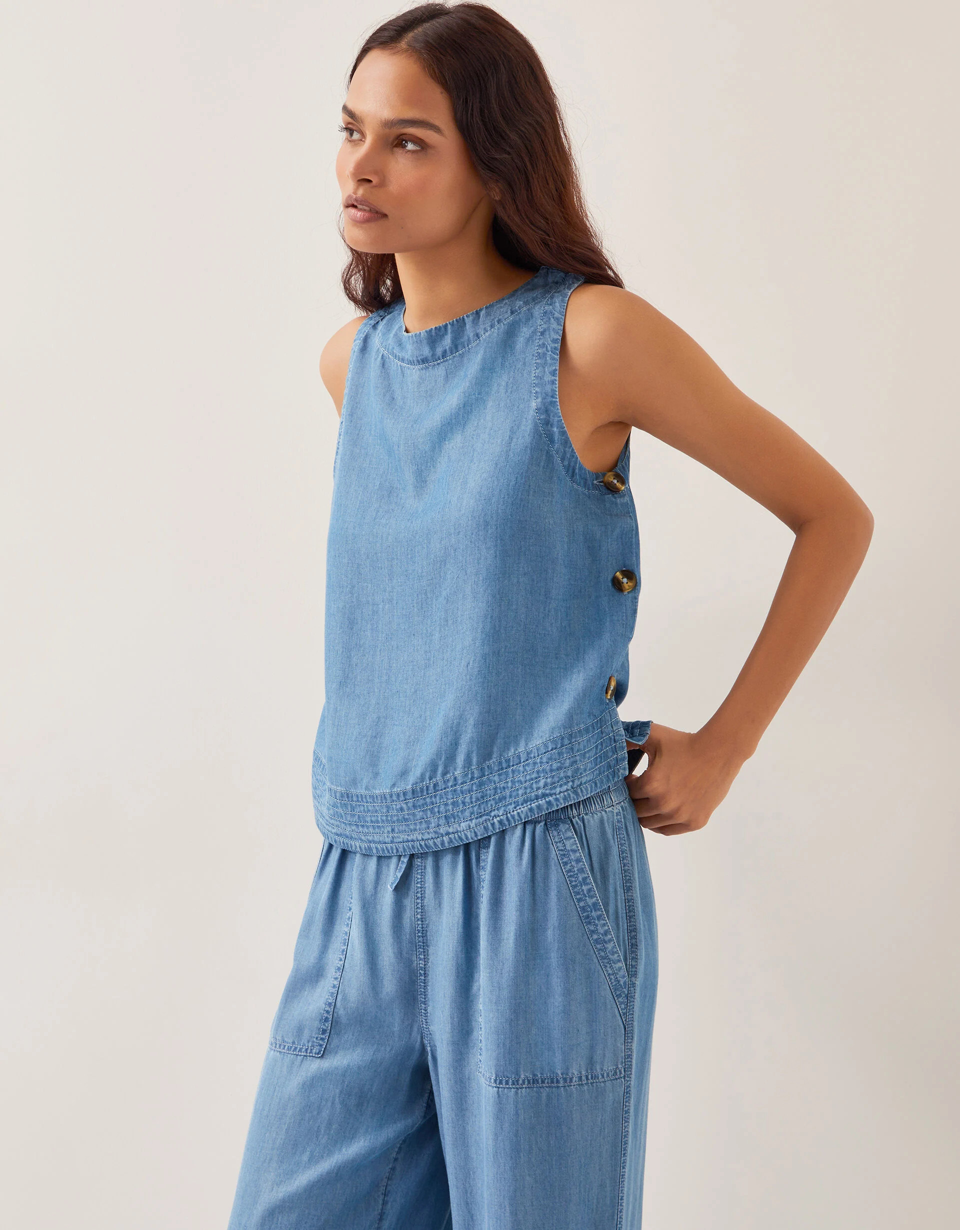 Nyla Button Side Tank Top Blue | Monsoon (UK)