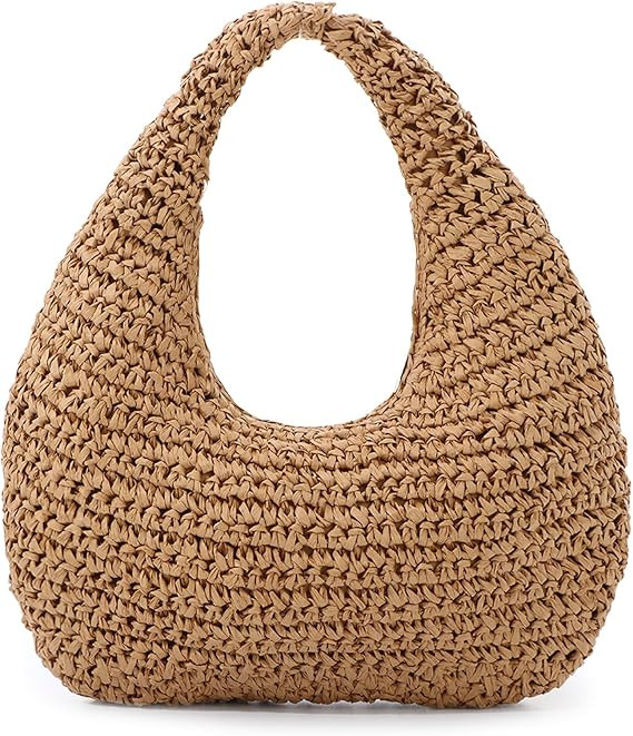 Fecialy Straw Bag for Women Crescent Shoulder Handbag Straw Summer Beach Tote Handbag Raffia Wove... | Amazon (US)