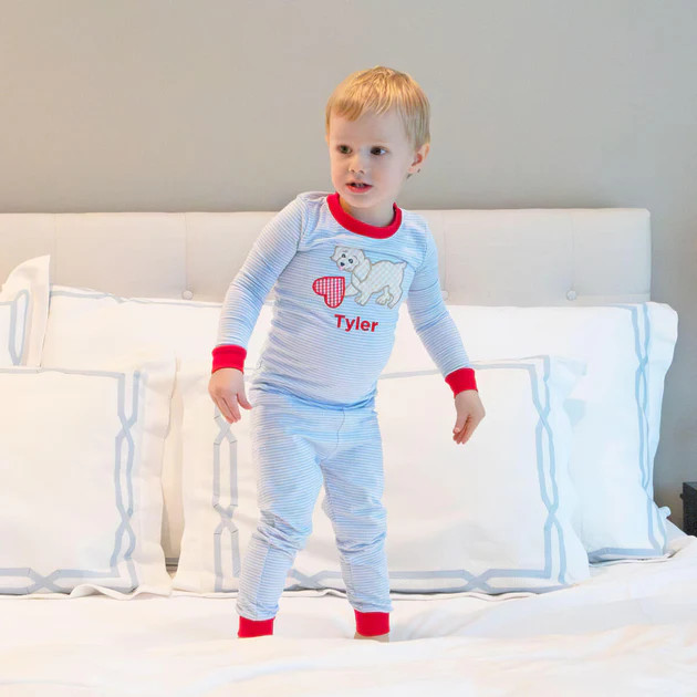 Playful Dog Heart Pajamas Blue | Classic Whimsy