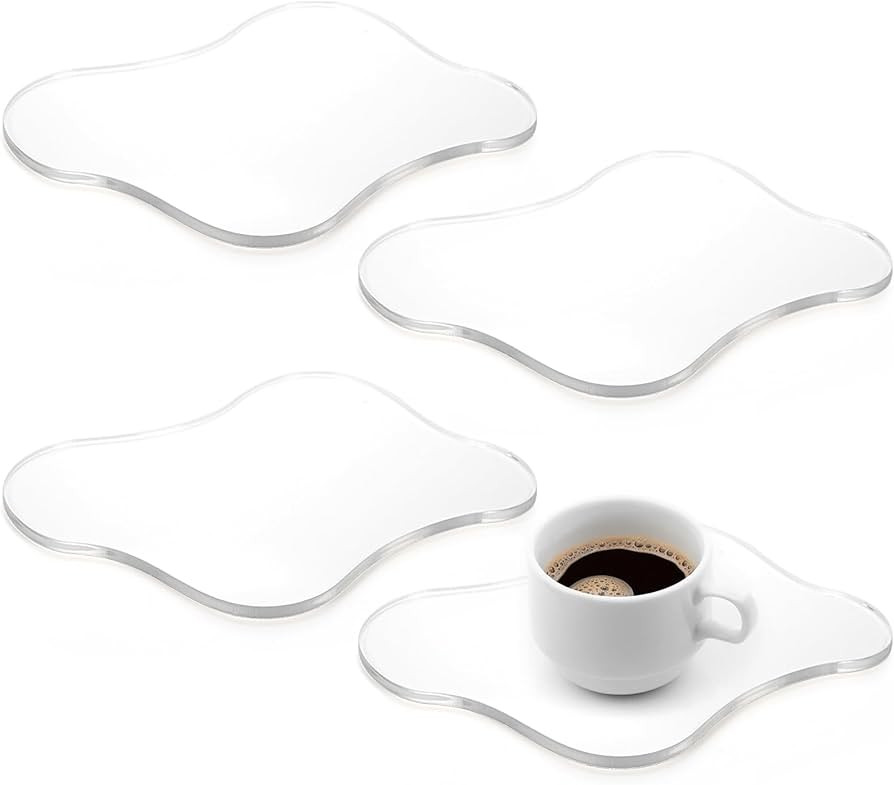 Mezchi 4 Pack Acrylic Irregular Coffee Table Coasters, Clear Decorative Coasters for Drinks, Cloud Shape Aesthetic Coasters for Office Desk, Table Ornaments, Accessories Display, Drink Cup, Transparen | Amazon (US)