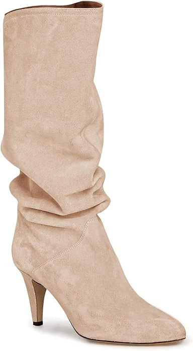 Coutgo Womens Slouchy Knee High Boots Wide Calf Kitten Heel Pointed Toe Pull On Long Boots Winter... | Amazon (US)