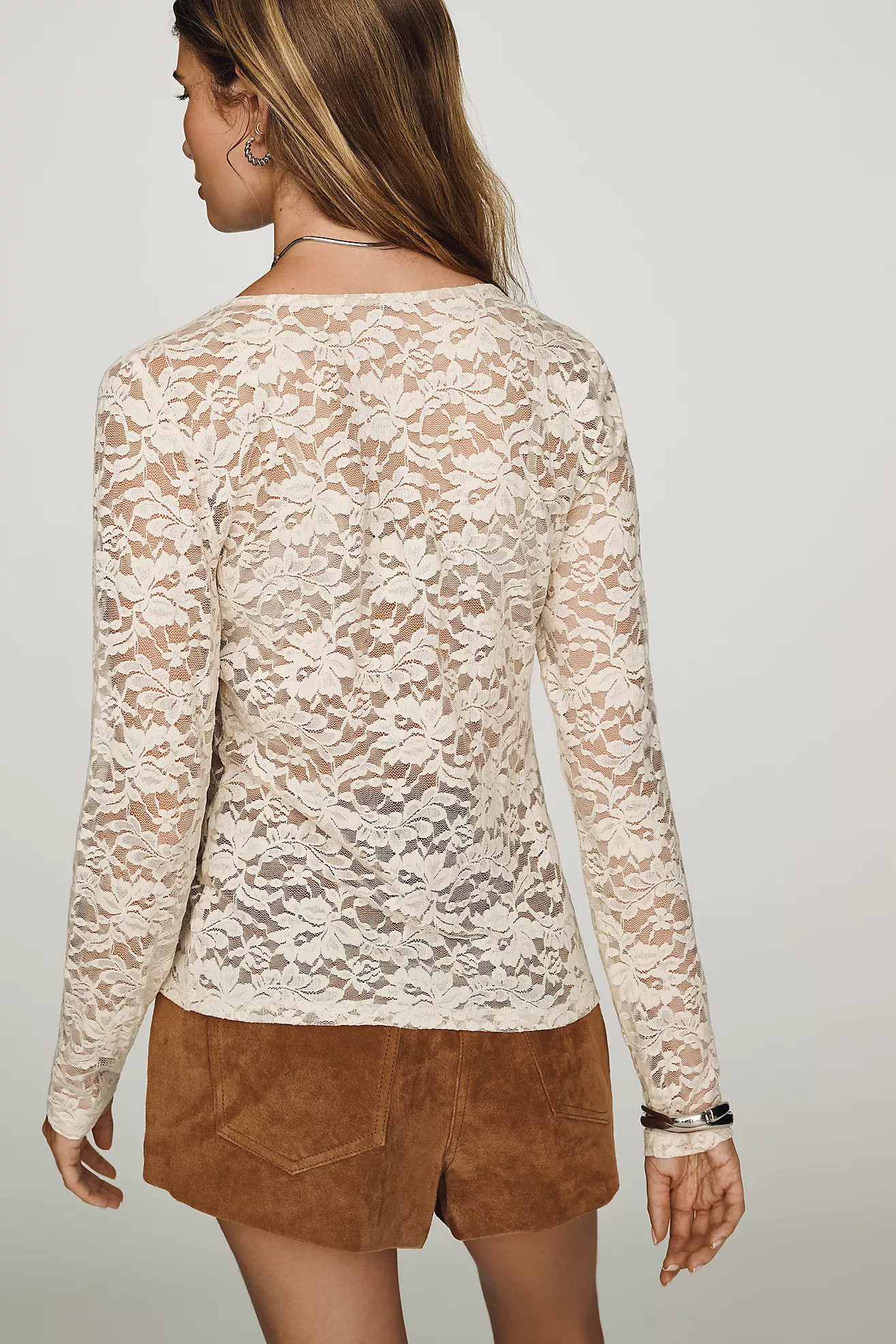 By Anthropologie Long-Sleeve Lace Crew-Neck Top | Anthropologie (US)
