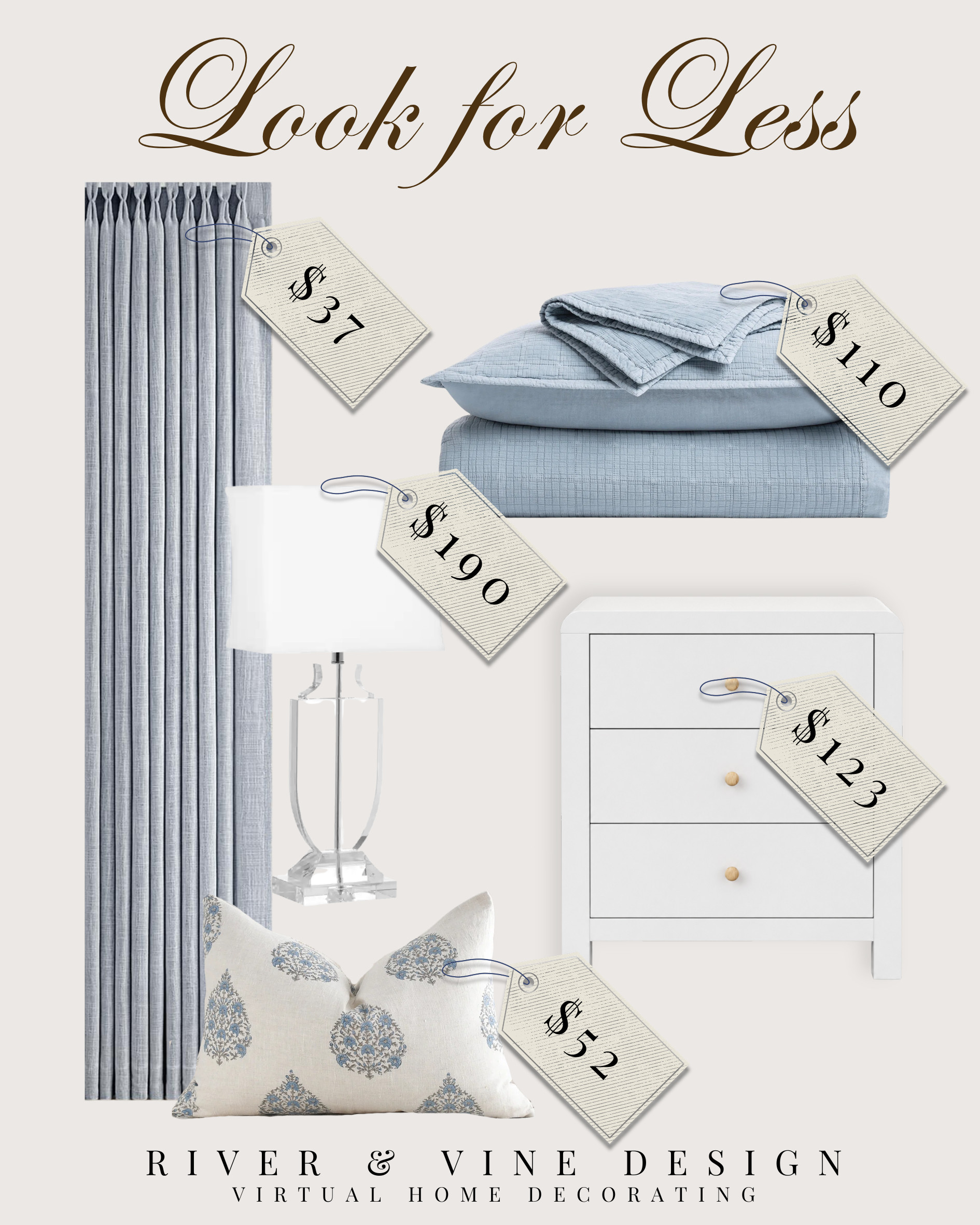 Look for less pieces to recreate a classic blue bedroom without the designer price tag. I pulled together soft blue drapery, a white nightstand, crystal table lamp, blue quilted bedding, and a floral lumbar pillow that give the same custom, layered guest bedroom feel for less.

I may receive a commission when you purchase through my links. 

 #LTKHome