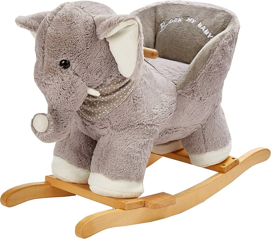 ROCK MY BABY Baby Rocking Horse Elephant with Chair, Plush Stuffed Rocking Animals, Wooden Rockin... | Amazon (US)