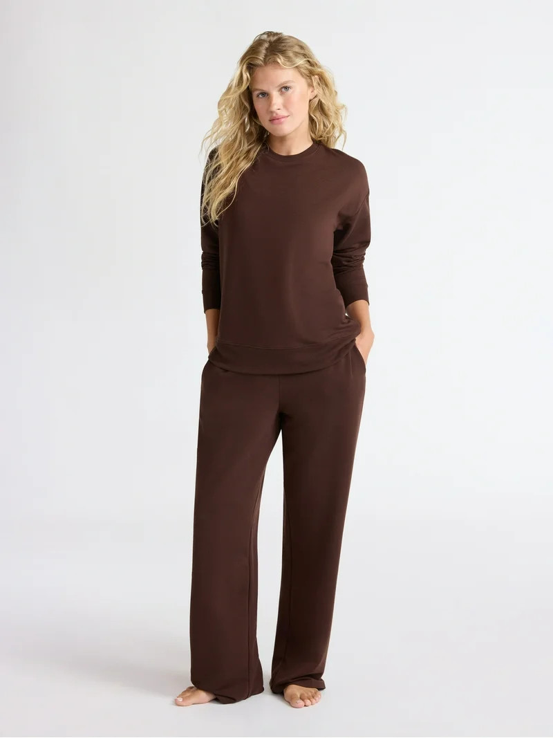 Joyspun Women's Fleece Long Sleeve Top and Straight Leg Pants Lounge Set, 2-Piece, Sizes XS-3X - ... | Walmart (US)