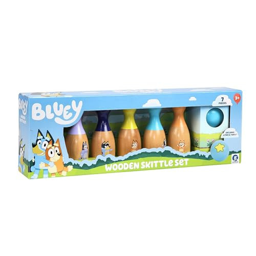 Bluey Wooden Bowling Set – Skittle Game with 6 Character Wooden Bowling Pins, Durable Toy for Kids Ages 3+, Indoor & Outdoor Play | Amazon (US)